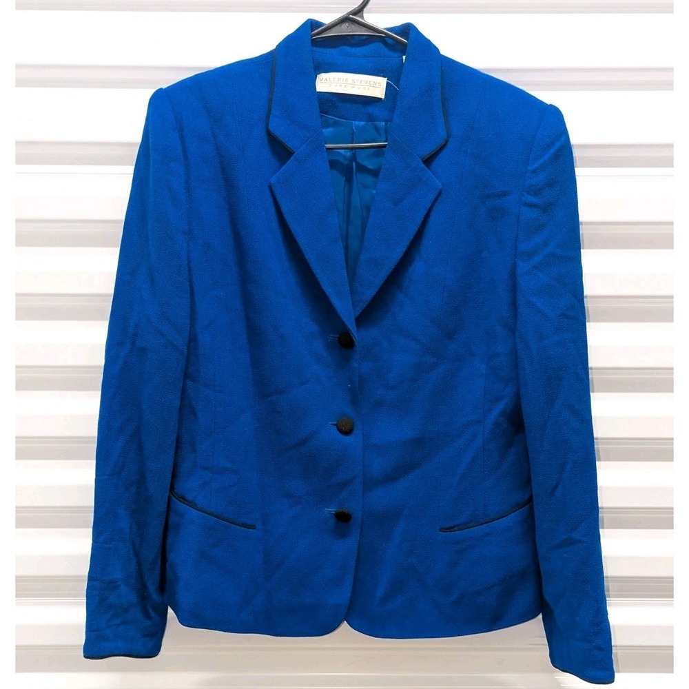 Vintage Blue Black Trim Blazer Pure Wool 90s Y2K Teacher Preppy Academia
